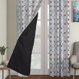 HOUZZCODE White & Blue Black Out Window Curtain-35