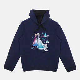 Disney by Wear Your Mind Girls Navy Blue & Pink Frozen Printed Hooded Sweatshirt-image-89