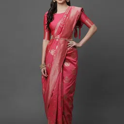 Mitera Pink & Gold-Toned Ethnic Motifs Zari Banarasi Silk Blend Saree-image-69
