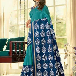 Saree mall Blue & White Ethnic Motifs Zari Dabu Saree-picture-45
