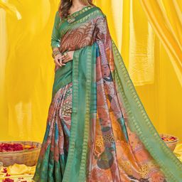 Saree mall Cream-Coloured & Rust Ethnic Motif Printed Zari Silk Sarees-image-7