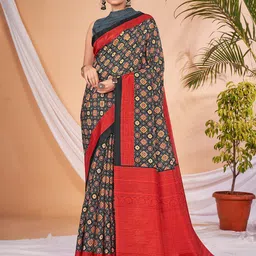 Saree mall Ajrak Block Silk Blend Block Print Sarees-4