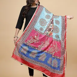 Clora Creation Ethnic Motifs Printed Dupatta With Mirror Work-15