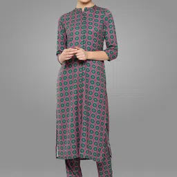 Janasya Green Ethnic Motifs Printed Kurta with Trousers-58