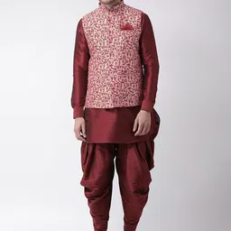 DEYANN Men Peach-Coloured Paisley Layered Dupion Silk Kurta with Patiala-picture-17