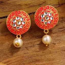 Estele Gold-Plated Floral Pearl-Beaded Drop Earrings-2