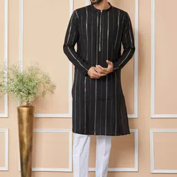 See Designs Striped Regular Sequinned Pure Cotton Kurta with Pyjamas-picture-9