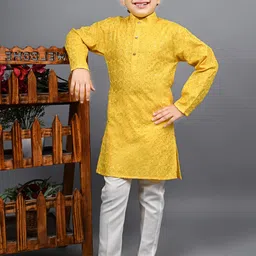ahhaaaa Boys Embroidered Band Collar Sequinned Regular Kurta with Pyjamas-52