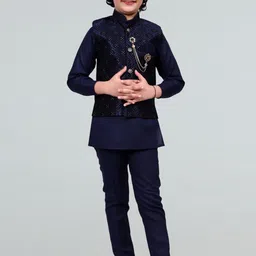 BT DEZINES Boys Mandarin Collar Regular Kurta With Trousers & Embossed Print Jacket-39