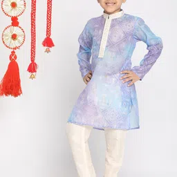 VASTRAMAY Boys Blue Ethnic Motifs Regular Thread Work Kurta with Pyjamas-15