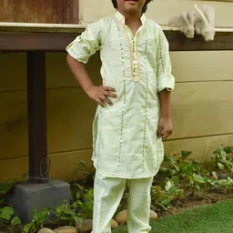 Fayon Kids Boys Printed Regular Mirror Work Pure Cotton Kurta with Pyjamas-1