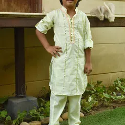 Fayon Kids Boys Striped Regular Mirror Work Pure Cotton Kurta with Pyjamas-picture-47
