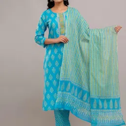Jasoriya Ethnic Motifs Printed Straight Pure Cotton Kurta with Trousers & Dupatta-16