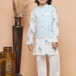 Aj DEZInES Boys Floral Printed Regular Pure Cotton Kurta with Pyjama & Nehru jacket-20