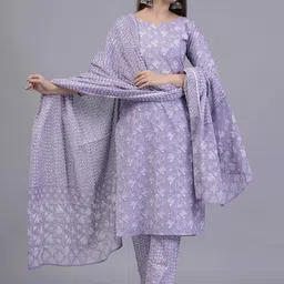 KALINI Ethnic Printed Pure Cotton Straight Kurta With Trouser & Dupatta-image-74