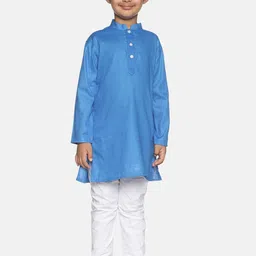 Sethukrishna Boys Blue & White Solid Regular Pure Cotton Kurta and Pyjama Set-25
