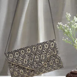 Anekaant Beads & Sequines Embellished Satin Sling Bag-27