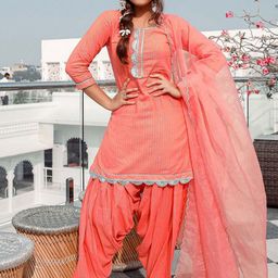 Lavanya The Label Women Peach-Coloured & Silver Striped Kurta with Salwar & Dupatta-picture-16