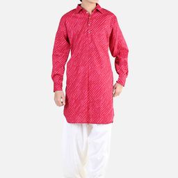 BownBee Boys Leheriya Printed Pure Cotton Kurta with Salwar-20