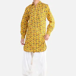 BownBee Boys Floral Printed Pure Cotton Pathani Kurta with Salwar-28