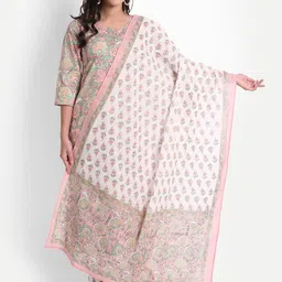 githaan Women Green Ethnic Motifs High Slit Pure Cotton Kurti with Salwar & With Dupatta-image-18