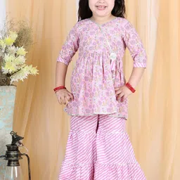 LIL PITAARA Girls Mauve Printed Gotta Patti Pure Cotton Kurta with Sharara-81