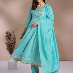 Anouk Floral Embroidered Round Neck Three-Quarter Sleeves Kurta Set-15