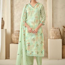 DRESOUL Abstract Printed Thread Work Kurta With Trousers & Dupatta-5