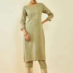 Soch Floral Embroidered Sequinned Straight Kurta with Trousers-picture-38