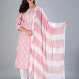 YUSRA Floral Embroidered Regular Sequinned Kurta with Trousers & With Dupatta-9
