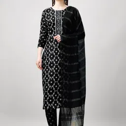 ARADHNA Ethnic Motifs Printed Thread Work Straight Kurta With Trousers & Dupatta-17