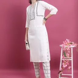 Vishudh Off White Yoke Design Thread Work Kurta With Trousers-picture-29