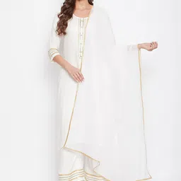 Bitterlime Women White Yoke Design Regular Gotta Patti Kurta with Palazzo & Dupatta-4