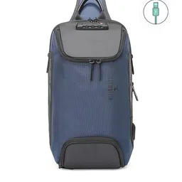 THE CLOWNFISH Unisex Blue Colourblocked Crossbody Backpack with USB Charging Port-28