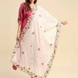 Dupatta Bazaar Off White & Red Embroidered Pure Cotton Dupatta with Thread Work-picture-45