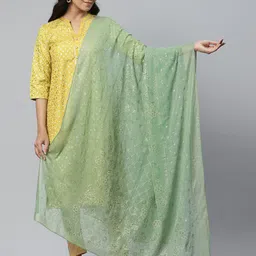 AURELIA Green & Gold-Toned Printed Dupatta With Zari-3