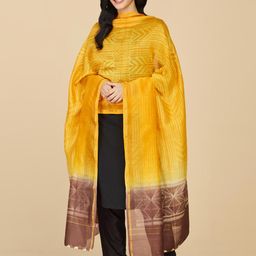 Fabindia Mustard & Brown Printed Cotton Silk Dupatta with Zari-picture-35
