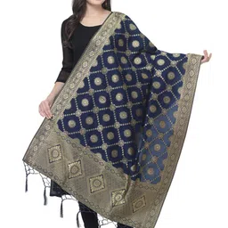MORLY Navy Blue And Gold Toned Woven Design Zari Dupatta-picture-15