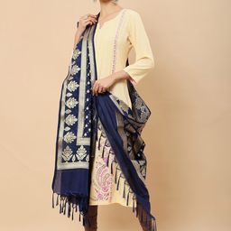 Soch Women Blue & Gold-Toned Woven Design Dupatta with Zari-16
