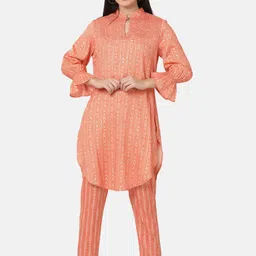 FFU Ethnic Motifs Printed Mandarin Collar Bell Sleeves Kurta With Trousers-picture-34