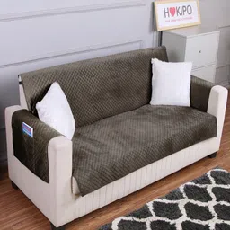 HOKIPO Brown Velvet 1 Seater Sofa Cover With Arms-image-19
