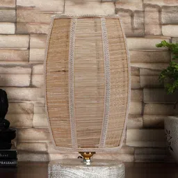 Devansh Dholak Beige & White Bamboo Table Lamp With Wood Base-3