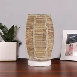 Devansh Beige Dholak Bamboo Table Lamp With Wood Base-4