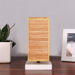 Devansh White & Beige Textured Bamboo Table Lamp-10