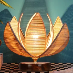 Devansh Beige Table Colored Textured Abstract Shaped Wooden Lamp-38