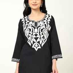 CRAFTBAZAR Ethnic Motifs Embroidered Notched Pure Cotton Straight Kurti-41