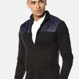 Campus Sutra Men Black Blue Windcheater Outdoor Jacket with Patchwork-image-83