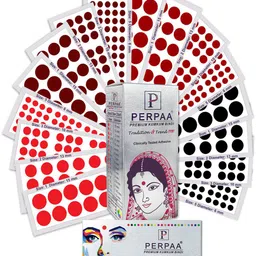 PERPAA Set of 16 Premium Velvet Sticker Kumkum Bindi Flaps - Red + Maroon + Burgundy + Black-48