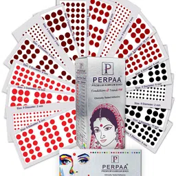 PERPAA Set of 16 Premium Kumkum Round Velvet Stick On Bindi Book-16