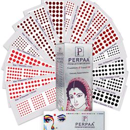 PERPAA Set of 16 Premium Velvet Sticker Kumkum Bindi Flaps - Red + Maroon + Burgundy + Black-57